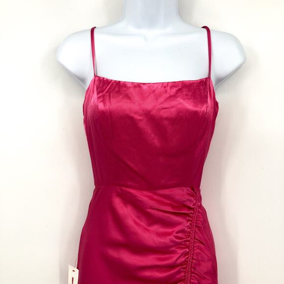 BARDOT Women's Zadie Midi Dress XS US 4 Raspberry Pink Satin Ruched NWT - Picture 6 of 16